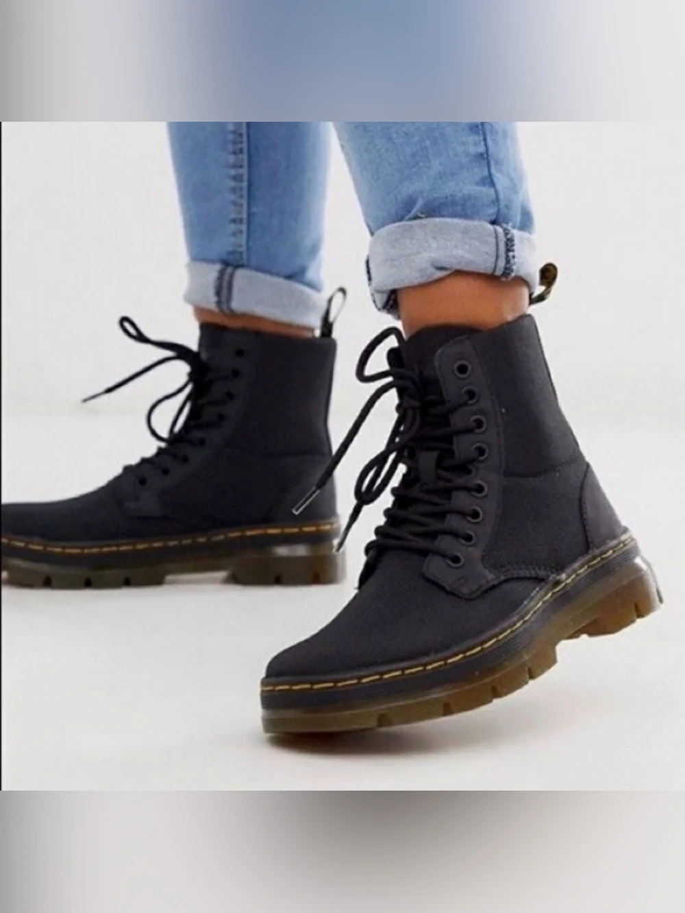 Dr Martens Combs Black Nylon Lace Up Boots Unisex Men's 11 Women's 12